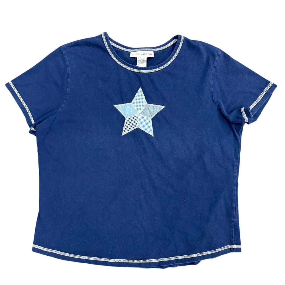 Sag Harbor Navy Patchwork Star Print Baby Tee size XL